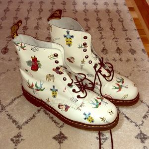 Tattoo Print Patent Leather Dr. Martin Boots